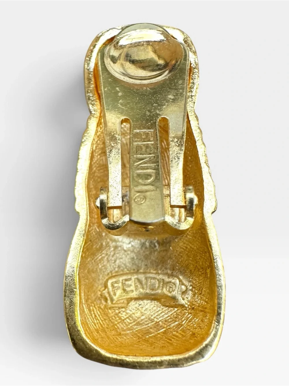 FENDI Authentic Vintage Gold-tone Sculpted Clip Earrings